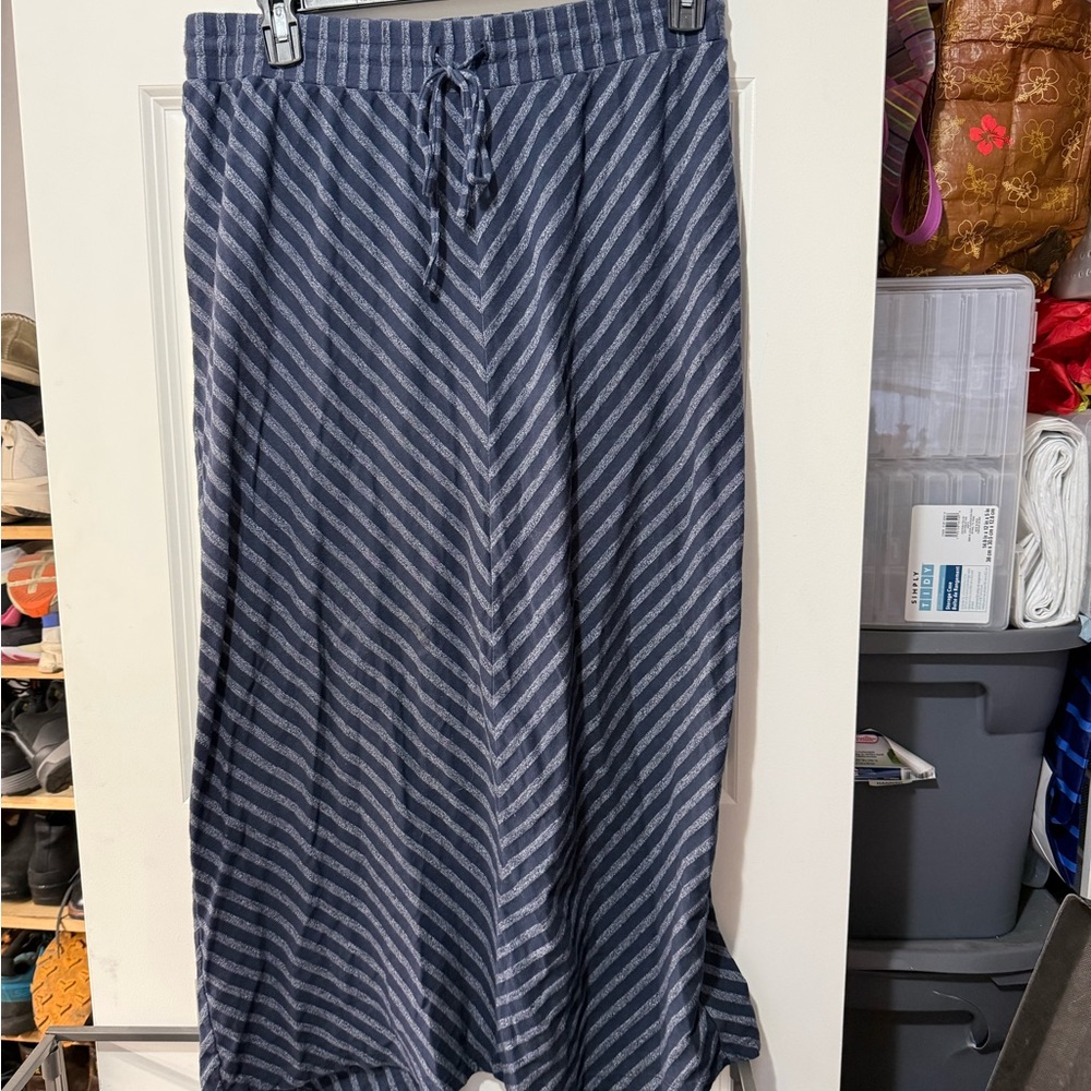 LOFT Navy and White Striped Maxi Skirt